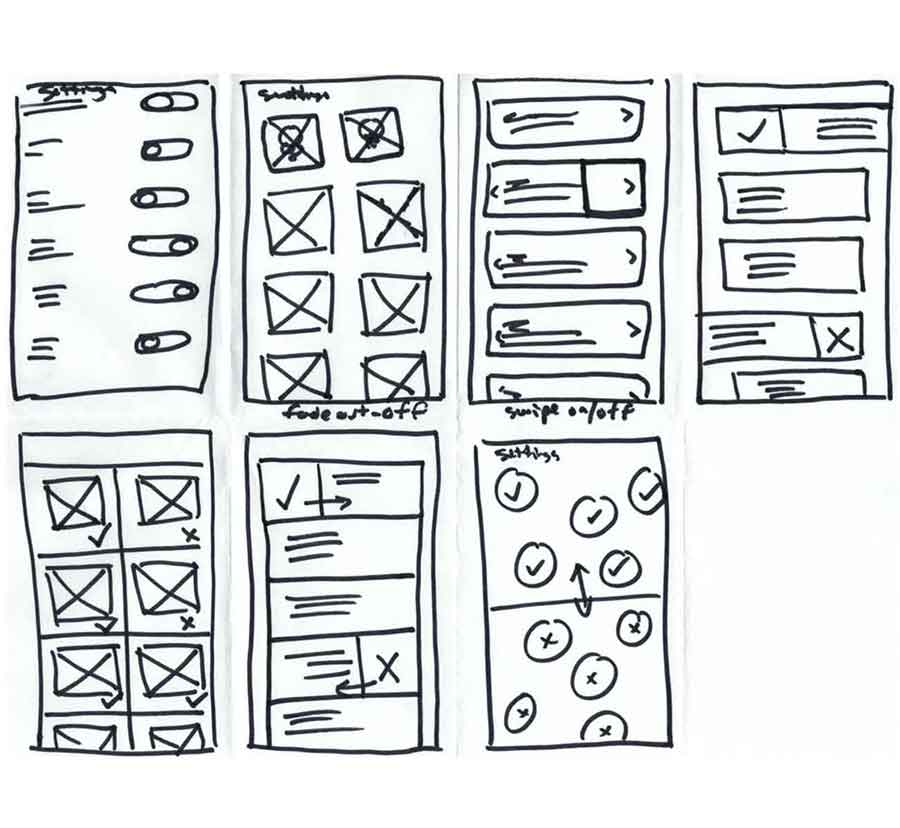 Eight drawings of potential App Settings ideas