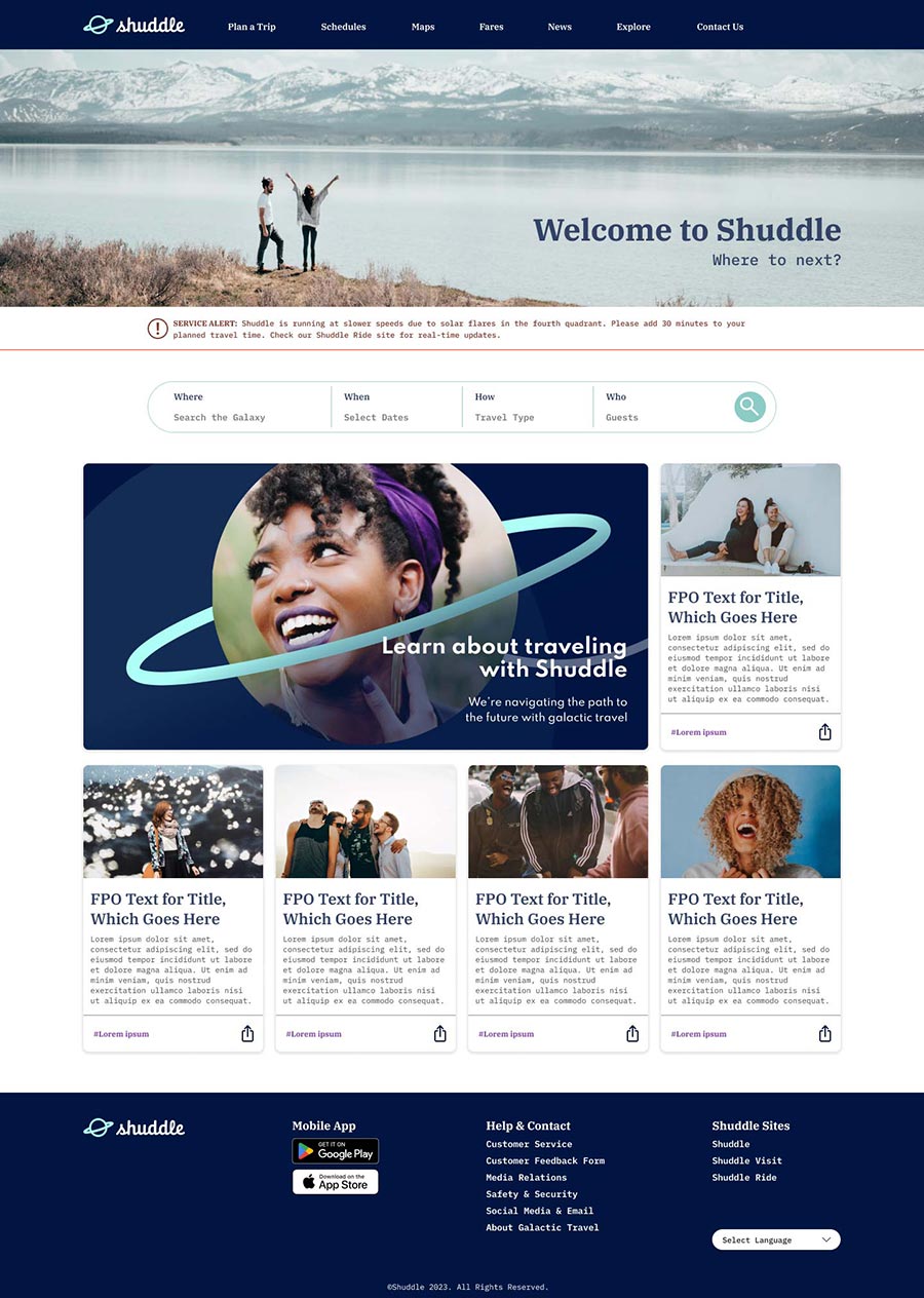 User Interface of Shuddle Site
