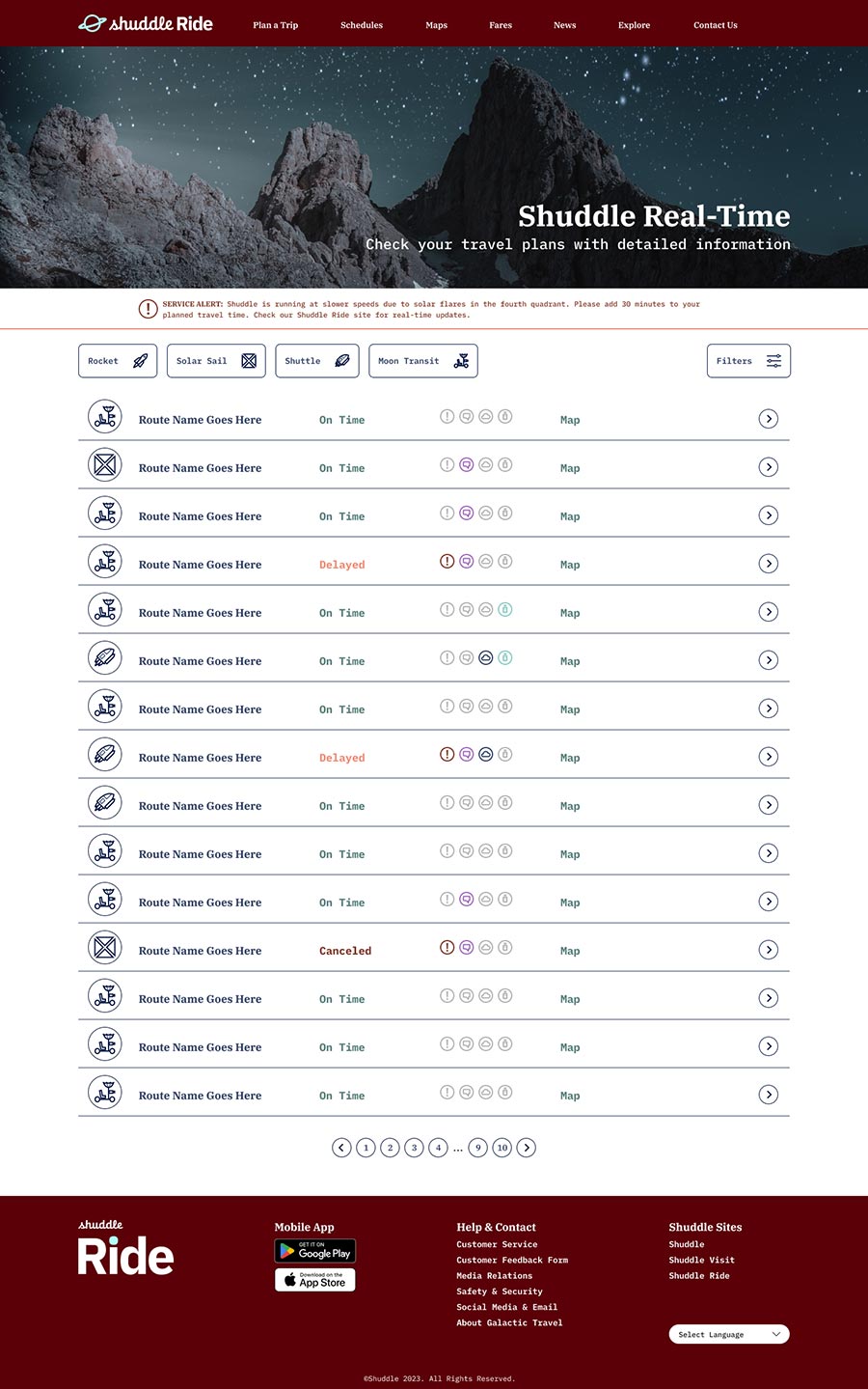 User Interface of Shuddle Ride Site