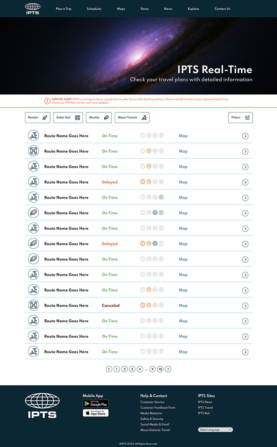 User Interface of IPTS Real-Time Site