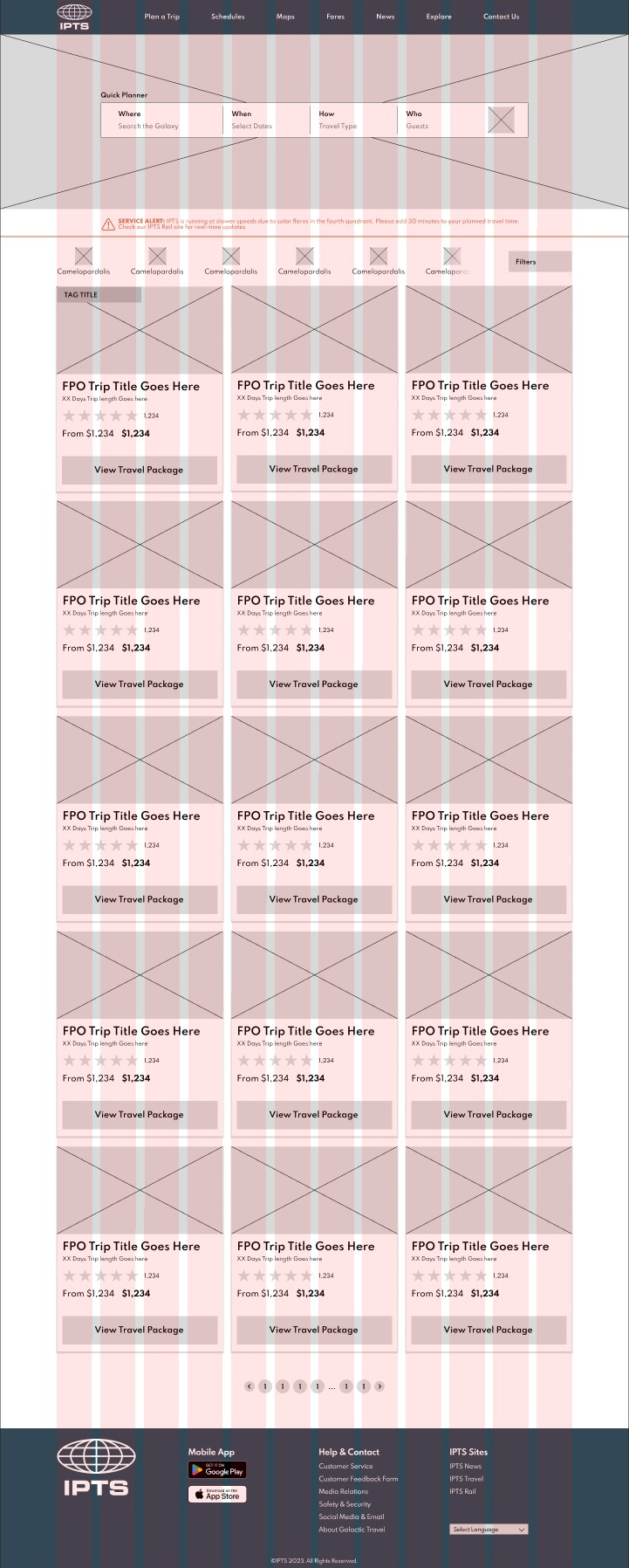 Wireframe of IPTS Travel Site
